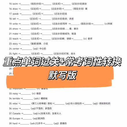 【中考英语】词性转换专题 700多题目+背诵+默写 Word文档