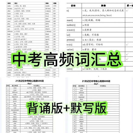 中考英语词汇背诵资料合集 21天记忆中考核心高频单词688个