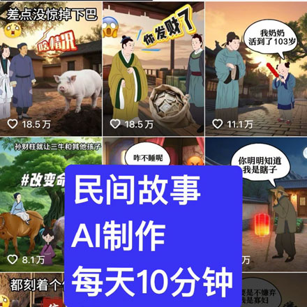 AI做民间故事，每天300-500 不嫌少的来， 一键生成视频工具＋详细教程
