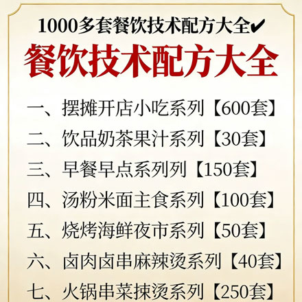 1000多套餐饮小吃技术配方大全，这是我精心整理的，一千多套餐饮小吃技术配方